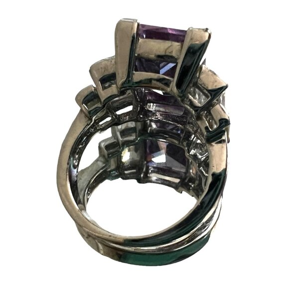 Light Purple and Diamond Baguette Ring Cubic Zirconia Sz 7 Womens Silver Band an - Picture 14 of 16